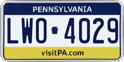 PA license plate LWO4029