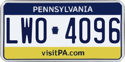 PA license plate LWO4096