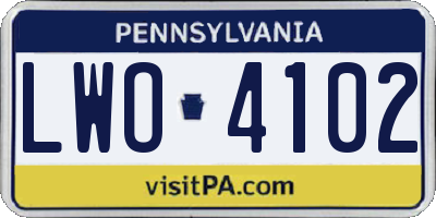 PA license plate LWO4102