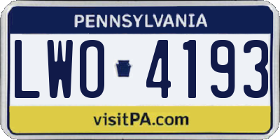 PA license plate LWO4193