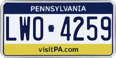 PA license plate LWO4259