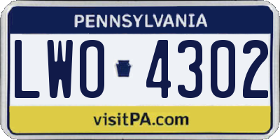 PA license plate LWO4302