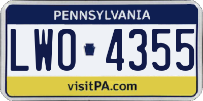PA license plate LWO4355