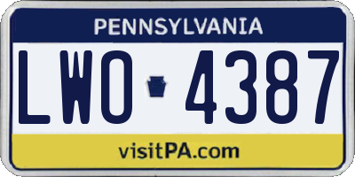 PA license plate LWO4387