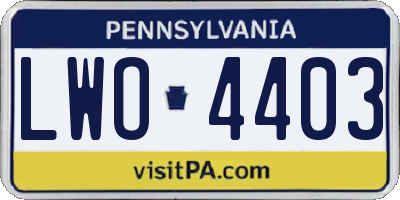 PA license plate LWO4403