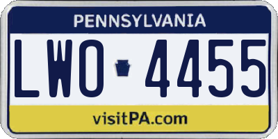 PA license plate LWO4455