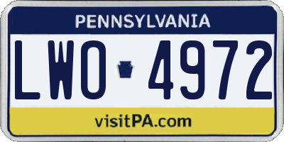 PA license plate LWO4972