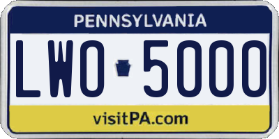 PA license plate LWO5000