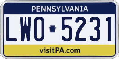 PA license plate LWO5231