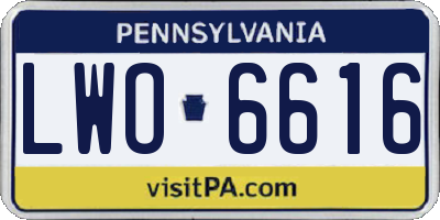 PA license plate LWO6616