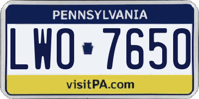 PA license plate LWO7650