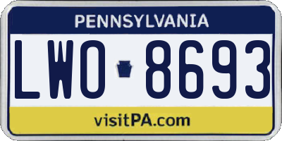PA license plate LWO8693