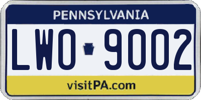 PA license plate LWO9002