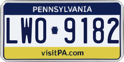 PA license plate LWO9182