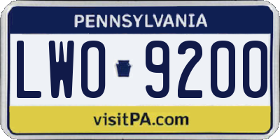 PA license plate LWO9200