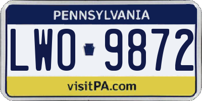 PA license plate LWO9872