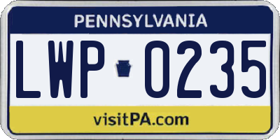 PA license plate LWP0235