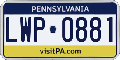 PA license plate LWP0881