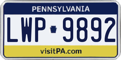PA license plate LWP9892