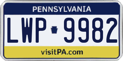 PA license plate LWP9982