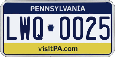 PA license plate LWQ0025