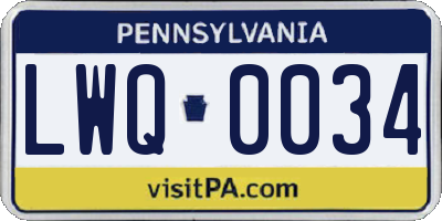 PA license plate LWQ0034