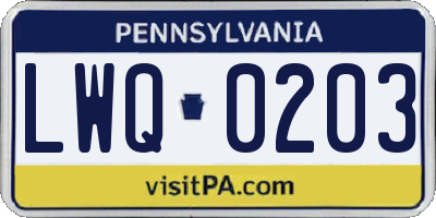 PA license plate LWQ0203