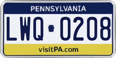 PA license plate LWQ0208