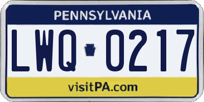 PA license plate LWQ0217