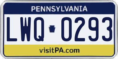 PA license plate LWQ0293