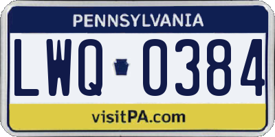 PA license plate LWQ0384
