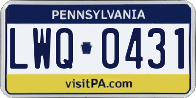 PA license plate LWQ0431