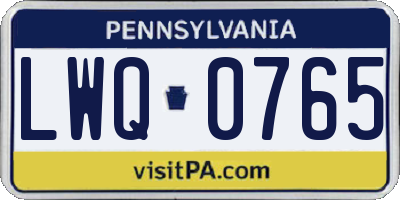 PA license plate LWQ0765