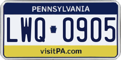 PA license plate LWQ0905