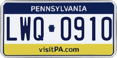 PA license plate LWQ0910