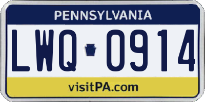 PA license plate LWQ0914