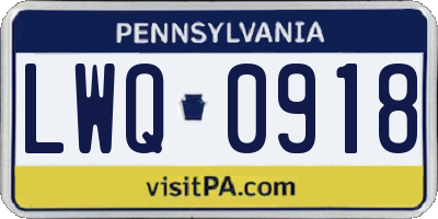 PA license plate LWQ0918