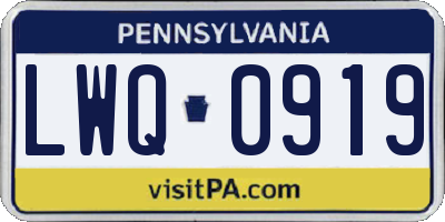 PA license plate LWQ0919