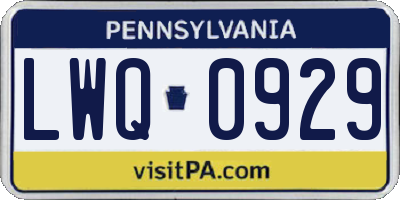 PA license plate LWQ0929