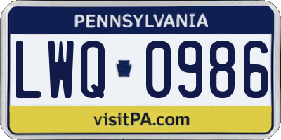PA license plate LWQ0986