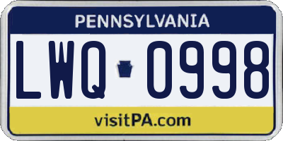 PA license plate LWQ0998