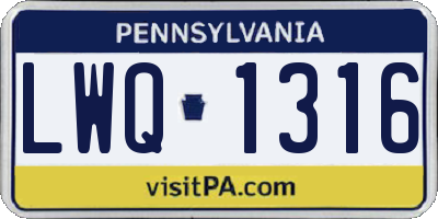 PA license plate LWQ1316