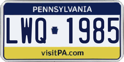 PA license plate LWQ1985