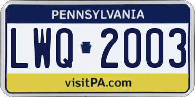 PA license plate LWQ2003