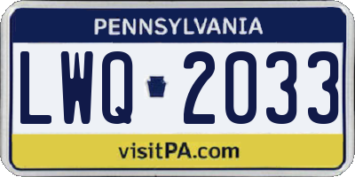 PA license plate LWQ2033