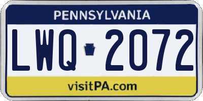 PA license plate LWQ2072