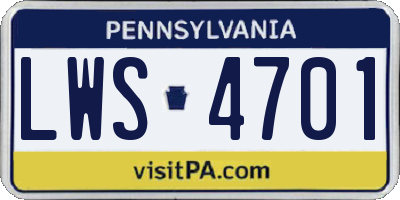 PA license plate LWS4701