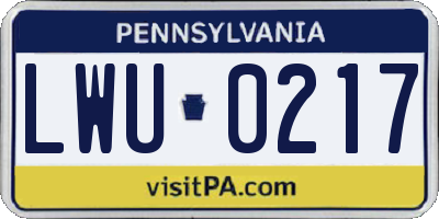 PA license plate LWU0217