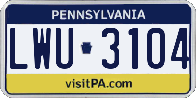 PA license plate LWU3104