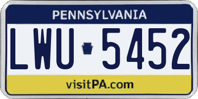 PA license plate LWU5452